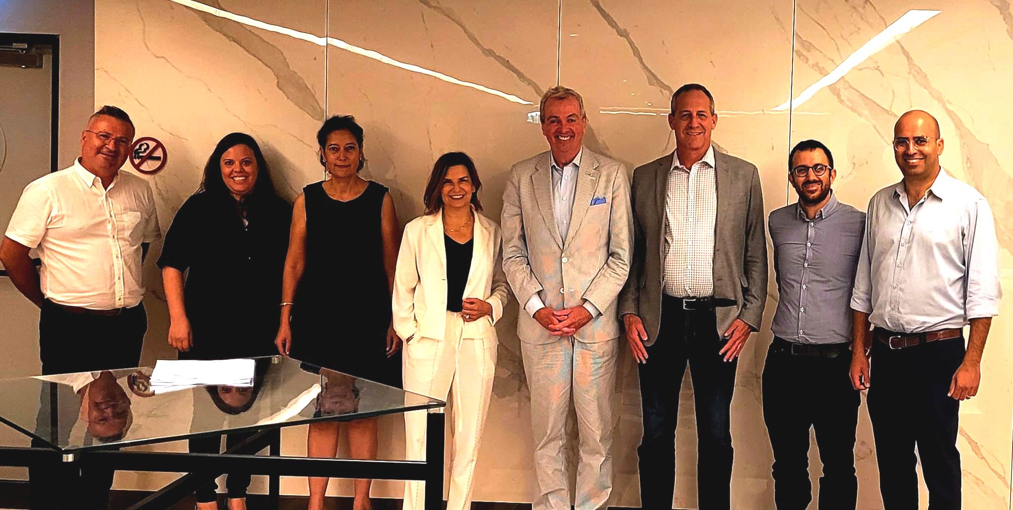 New Jersey Governor Phil Murphy (center) with AmCham CEO Oded Rose and Amcham Member Companies' Executives